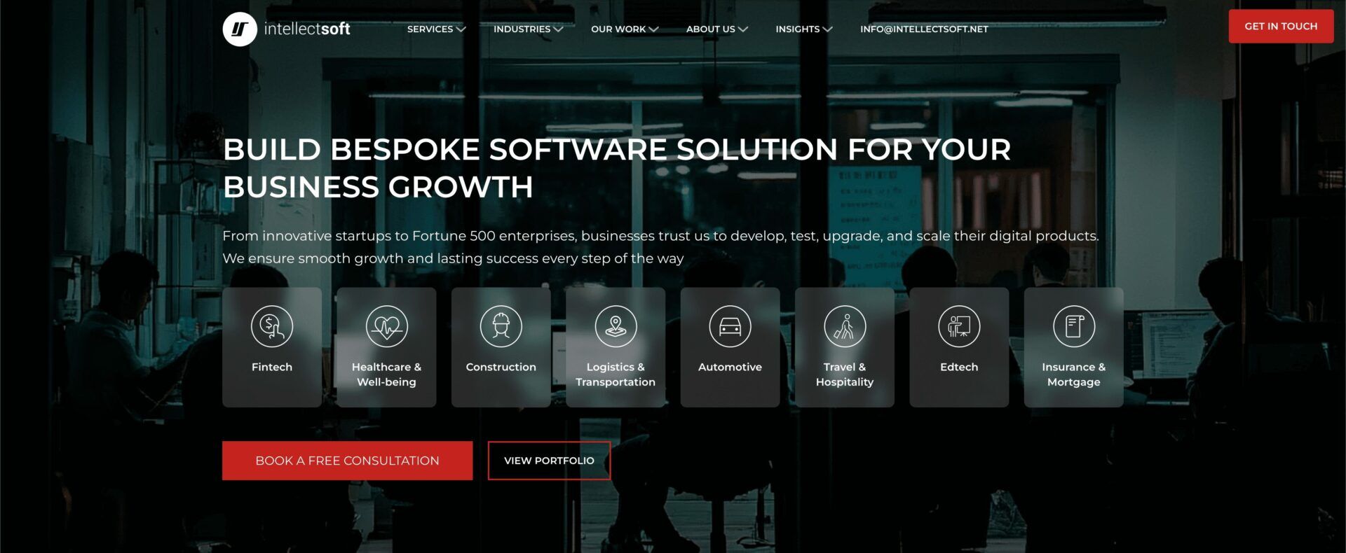 Screenshot of the Intellectsoft website featured in a best fintech software development companies article